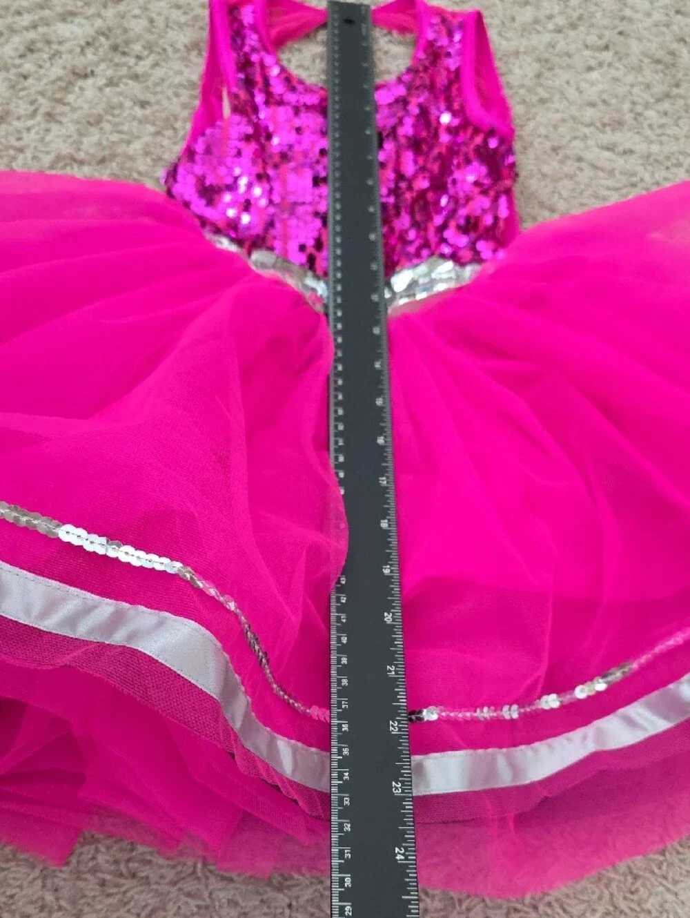 Weissman Hot Pink Sequin Tutu Dress with Silver Bow